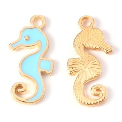 COLGANTE DE ALEACION CABALLITO DE MAR AZUL 21X11MM1