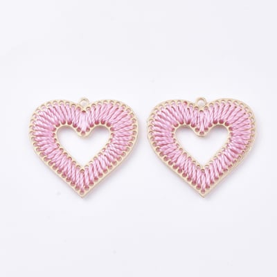 COLGANTE B/ORO CORAZON TEJIDO ROSA1