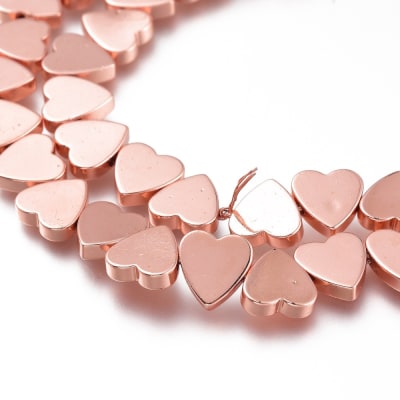 HEMATITA CON BAÑO CORAZON ROSE GOLD 8MM
