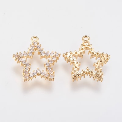 COLGANTE B/ORO ESTRELLA HUECA BORDE ZIRCONES 15X13MM