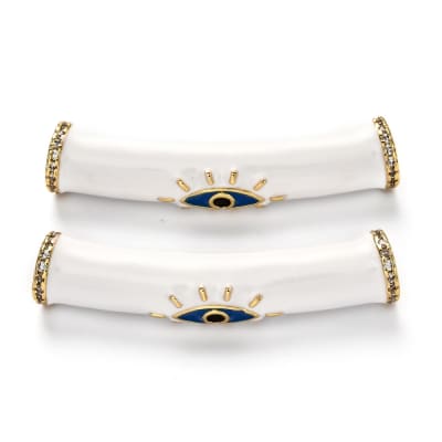 PASADOR B/ORO TUBO ESMALTE BLANCO CON OJO 38X8MM