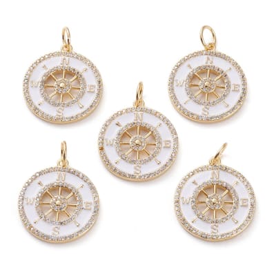 COLGANTE B/ORO TIMON CON BRUJULA ESMALTADO BLANCO 22X20MM