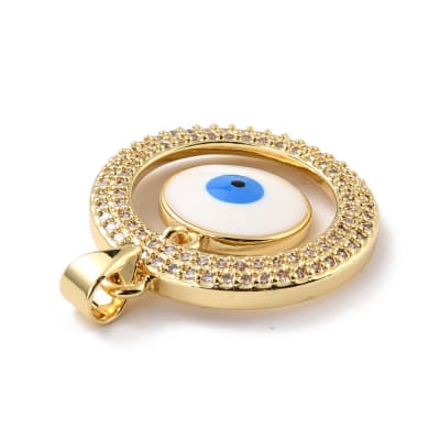 COLGANTE B/ORO CIRCULO CON ZIRCONES Y OJO ESMALTADO 23X21MM1