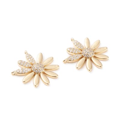 CONECTOR B/ORO FLOR PETALOS CON ZIRCONES 23X21MM