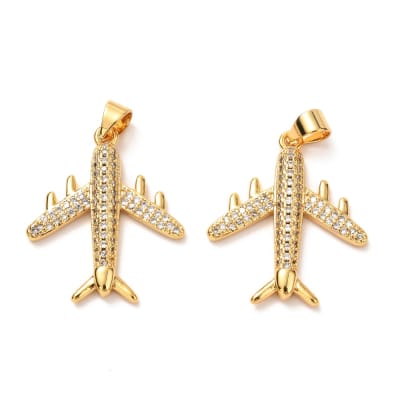 COLGANTE B/ORO AVION CON ZIRCONES 24X21MM