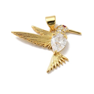 COLGANTE B/ORO COLIBRI CON ZIRCONES 19X27MM