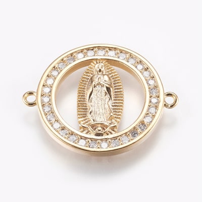 CONECTOR B/ORO VIRGEN MARIA CON ZIRCONES 20X24MM2