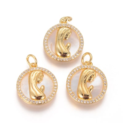 COLGANTE B/ORO VIRGEN MARIA EN NACAR CON ZIRCONES 17X15MM