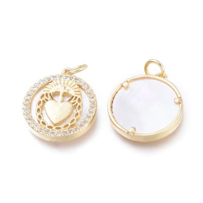 COLGANTE B/ORO BASE NACAR CORAZON CON CRUZ 18X16MM1