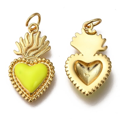COLGANTE B/ORO CORAZON DETENTE ESMALTADO AMARILLO 22X12MM1