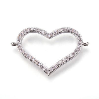 CONECTOR BAÑO DE PLATINO CORAZON HUECO CON ZIRCONES 17X28MM2