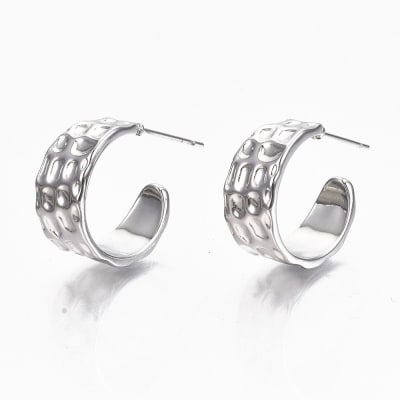 PENDIENTES B/PLATINO ARGOLLA GRUESA MARTILLADA 22X18MM