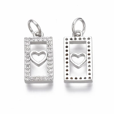 COLGANTE B/PLATINO RECTANGULO CON CORAZON CON ZIRCONES 15X7MM