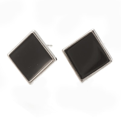 PENDIENTES B/PLATINO CUADRADO ESMALTADO NEGRO 14MM