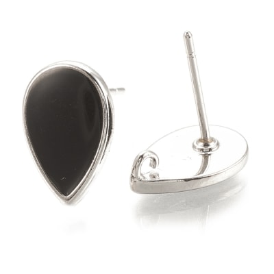 PENDIENTES B/PLATINO GOTA ESMALTADA NEGRO 12X8MM1