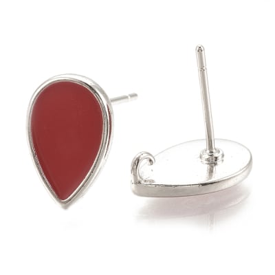 PENDIENTES B/PLATINO GOTA ESMALTADA ROJA 12X8MM1