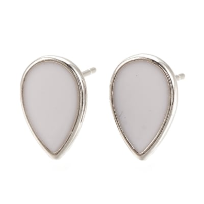 PENDIENTES B/PLATINO GOTA ESMALTADA BLANCO 12X8MM1
