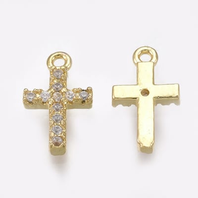 COLGANTE B/ORO CRUZ CON ZIRCONES 11X6MM1