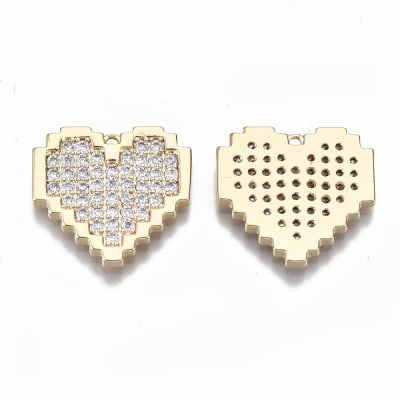 COLGANTE B/ORO CORAZON PIXELADO C/ZIRCON 17MM