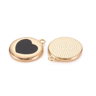 COLGANTE B/ORO CIRCULO CON CORAZON NEGRO 15MM