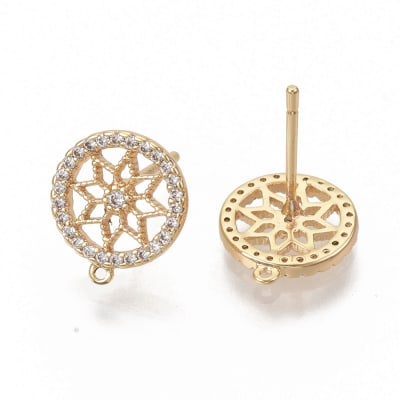 BASE DE ARO B/O FLOR CIRCULO CON ZIRCONES 12X10MM