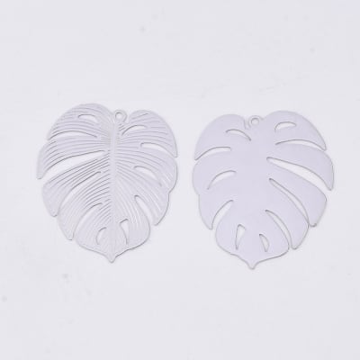 COLGANTE B/PLATINO HOJA DE MONSTERA 29X25MM