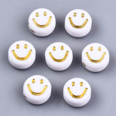 PASADOR ACRILICO CARITA FELIZ BLANCA CON DORADO 10GR