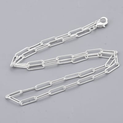 CADENA LISTA BAÑO DE PLATA ESLABON RECTANGULAR CLIP 46CM1
