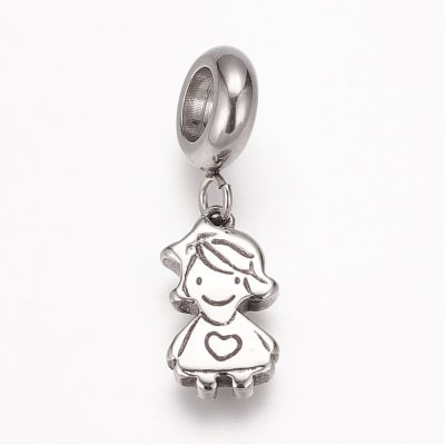 COLGANTE ACERO INOX. NIÑA PLATA ANTIGUA 24MM