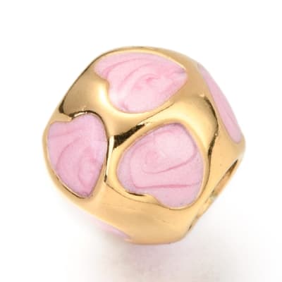 PASADOR ACERO DORADO BOLA CORAZONES ROSA 10MM1