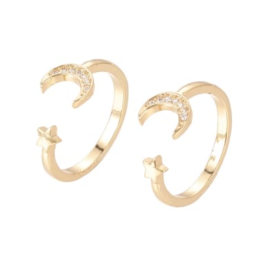 ANILLO AJUSTABLE LUNA Y ESTRELLA LISA B/ORO CON ZIRCONES1