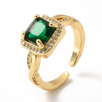 ANILLO AJUSTABLE ENTRELAZADO B/ORO CON ZIRCON VERDE1