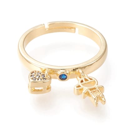ANILLO AJUSTABLE NIÑO Y CORAZON B/ORO CON ZIRCON °7