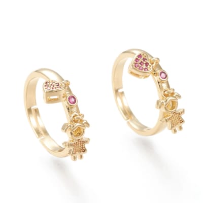 ANILLO AJUSTABLE NIÑA Y CORAZON B/ORO CON ZIRCON °72