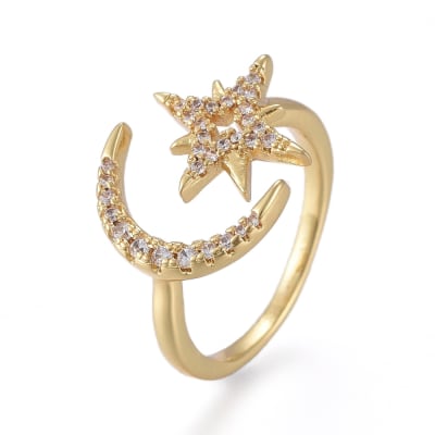 ANILLO AJUSTABLE LUNA ESTRELLA GRANDE B/ORO CON ZIRCONES