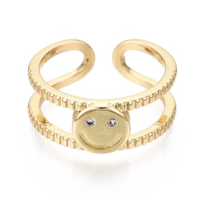 ANILLO AJUSTABLE SMILEY ANCHO B/ORO CON ZIRCONES