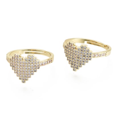 ANILLO AJUSTABLE CORAZON PIXEL B/ORO CON ZIRCON1