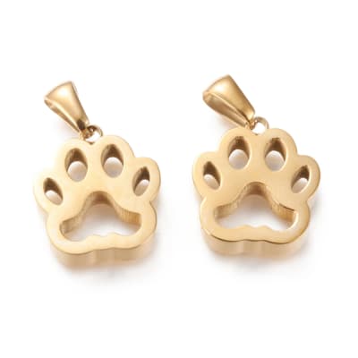 COLGANTE ACERO INOX. HUELLA CANINA DORADO 17X15MM