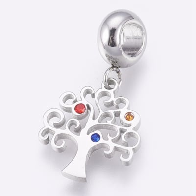 COLGANTE ACERO INOX. ARBOL CON DIAMANTE IMIT. 15X13MM