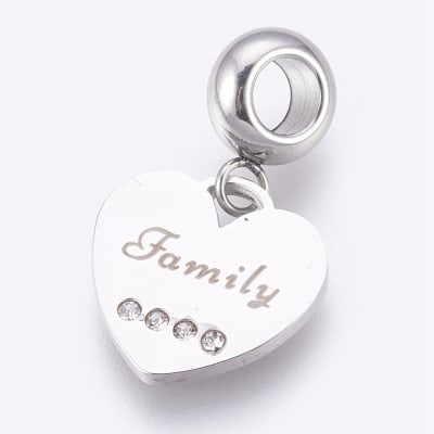 COLGANTE ACERO INOX. CORAZON FAMILY DIAMANTE IMIT. 14MM