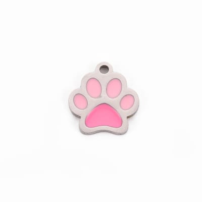 COLGANTE ACERO INOX. HUELLA DE CANINO ESMALTADO ROSA 13X12MM