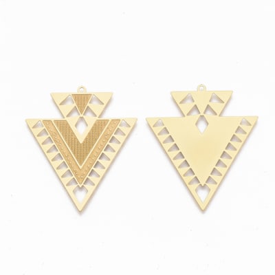 COLGANTE ACERO INOX. DOBLE TRIANGULO DORADO 45X38MM