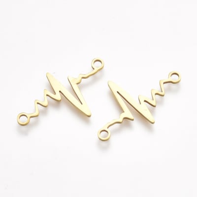 CONECTOR ACERO INOX. LATIDOS DEL CORAZON DORADO 24X14MM