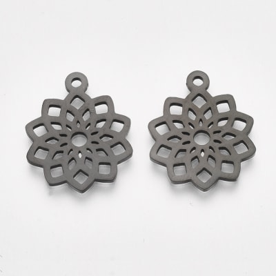 COLGANTE ACERO INOX. FLOR DE LOTO GUNMETAL 19X16MM
