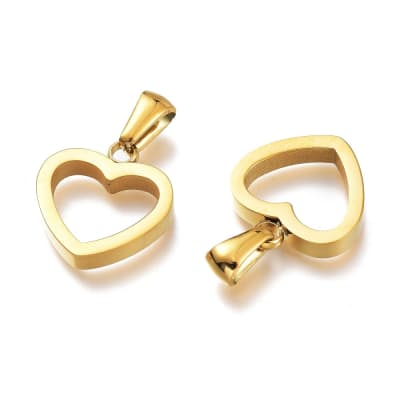 COLGANTE ACERO INOX. CORAZON HUECO DORADO 16X15MM