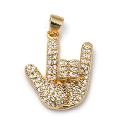 COLGANTE B/ORO MANO ROCK C/ZIRCONES 22X17MM