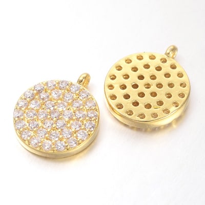 COLGANTE B/ORO CIRCULO PLANO CON ZIRCONES 11X10MM
