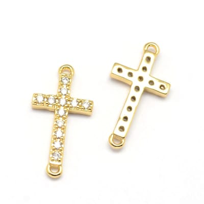 CONECTOR B/ORO CRUZ CON ZIRCONES 17X9MM