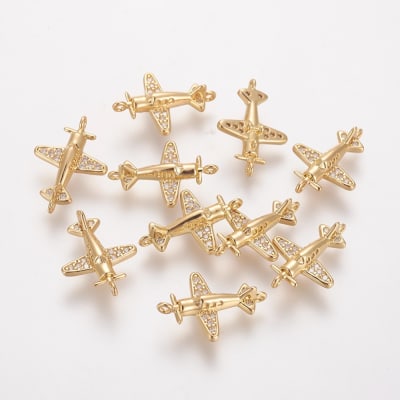 CONECTOR B/ORO AVION DE HELICE CON ZIRCONES 16X11MM