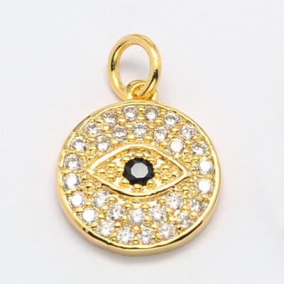 COLGANTE B/ORO CIRCULO PLANO CON OJO Y ZIRCONES 13X12MM1